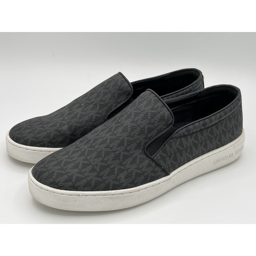 Michael Kors Keaton Sneakers Womens Shoes Sz 10 M Black Signature Logo Slip On